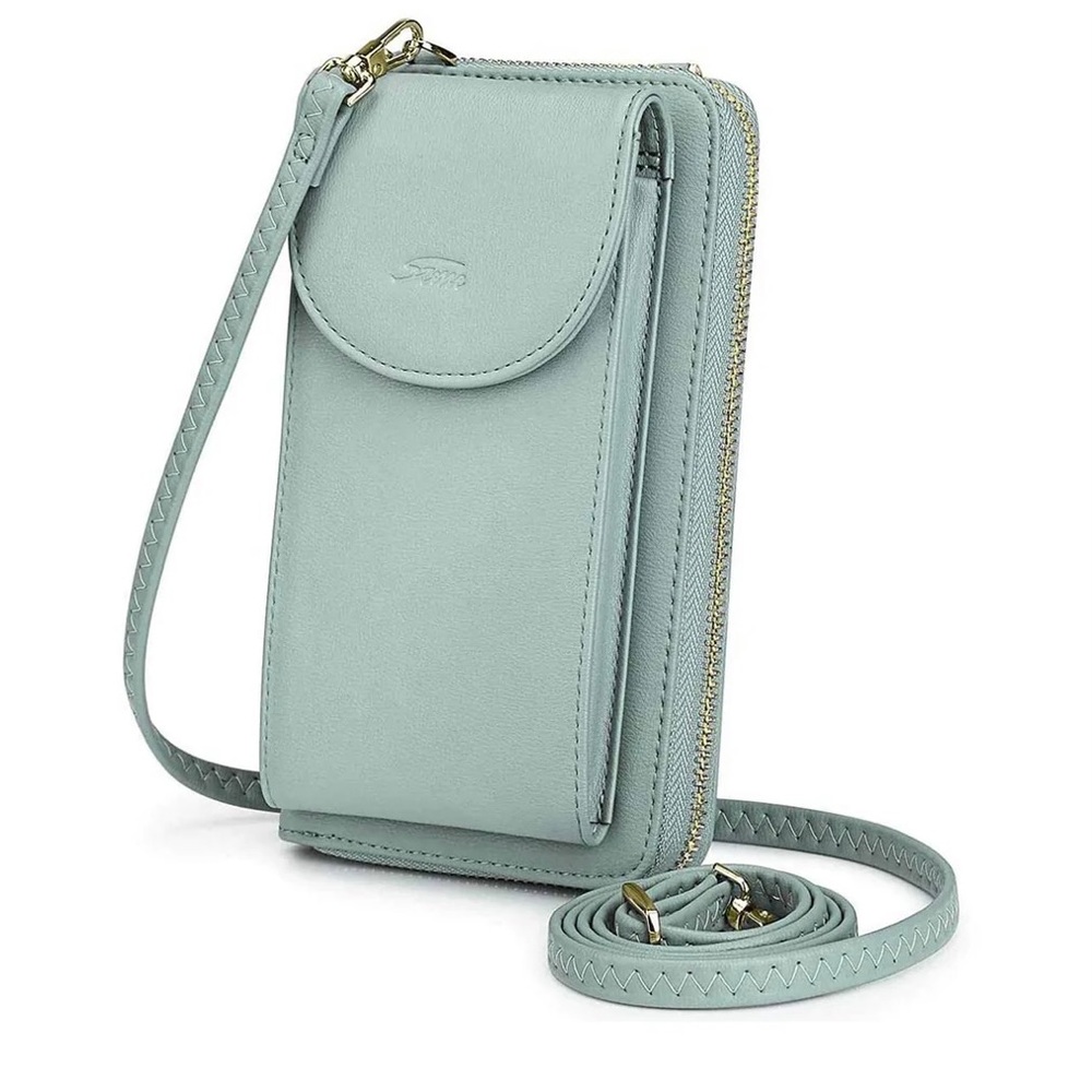 S-Zone Light Green Cross Body Leather Wallet/Purse